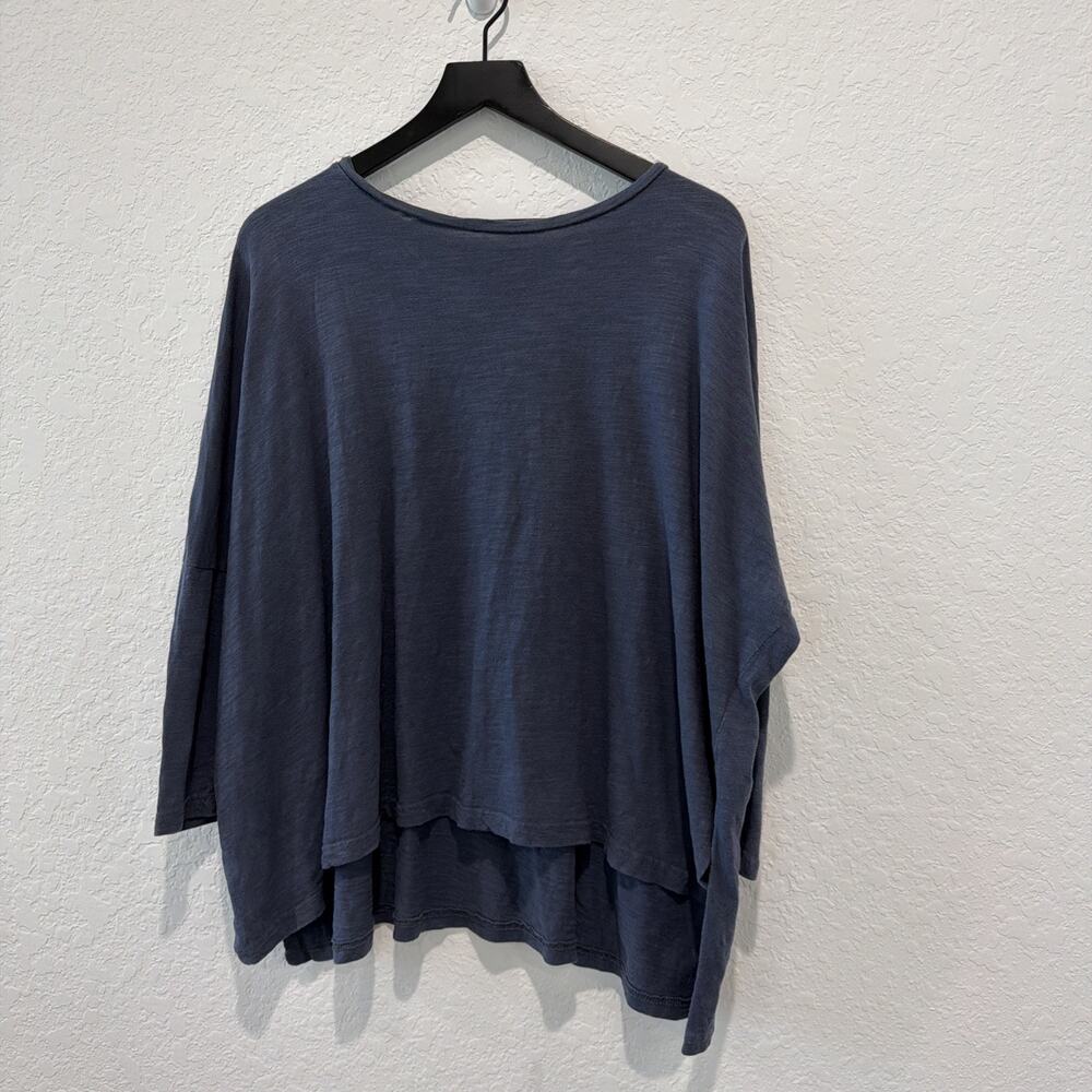 Mer Sea Slub Cotton Dolman Half Sleeve Navy Top Size OSFA